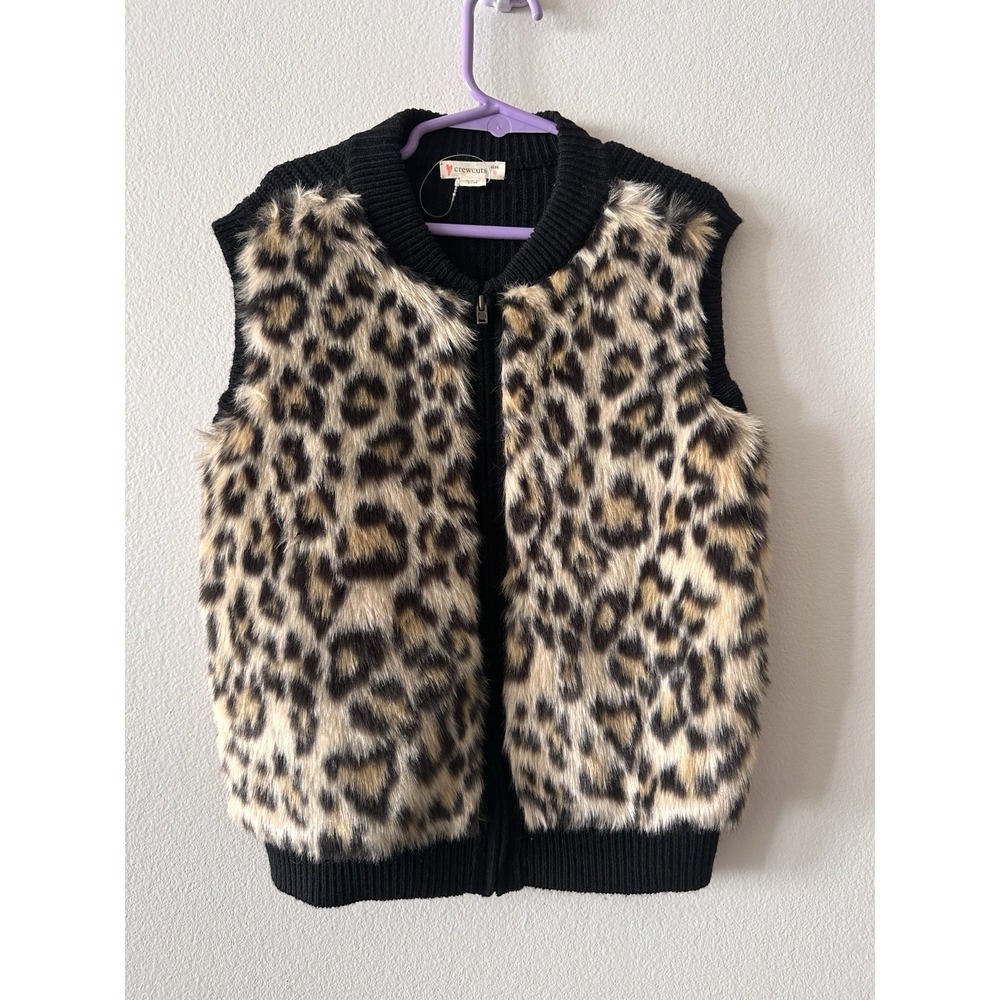 Crewcuts J. Crew Size 8 Faux Fur Wool Vest Full Zip Tan Brown Animal Print NWOT
